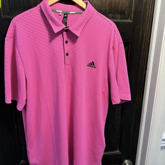 adidas Other - ADIDAS Golf‎ Polo Shirt Mens XL Pink Black Stripe Performance Athletic Fit